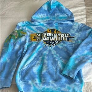 X-Country Blue Tie-Dye Hoodie with Graphic Print